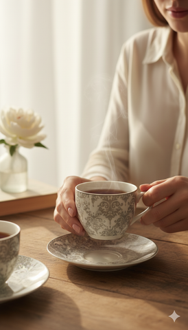Floral Ceramic Tea Cup with Saucer, set of 6