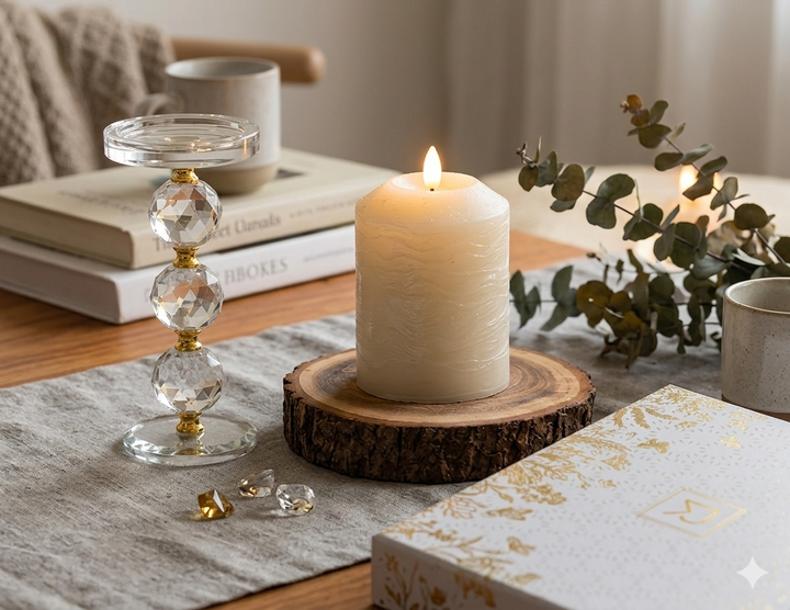Real Wax Marble Grey LED Candle, small
