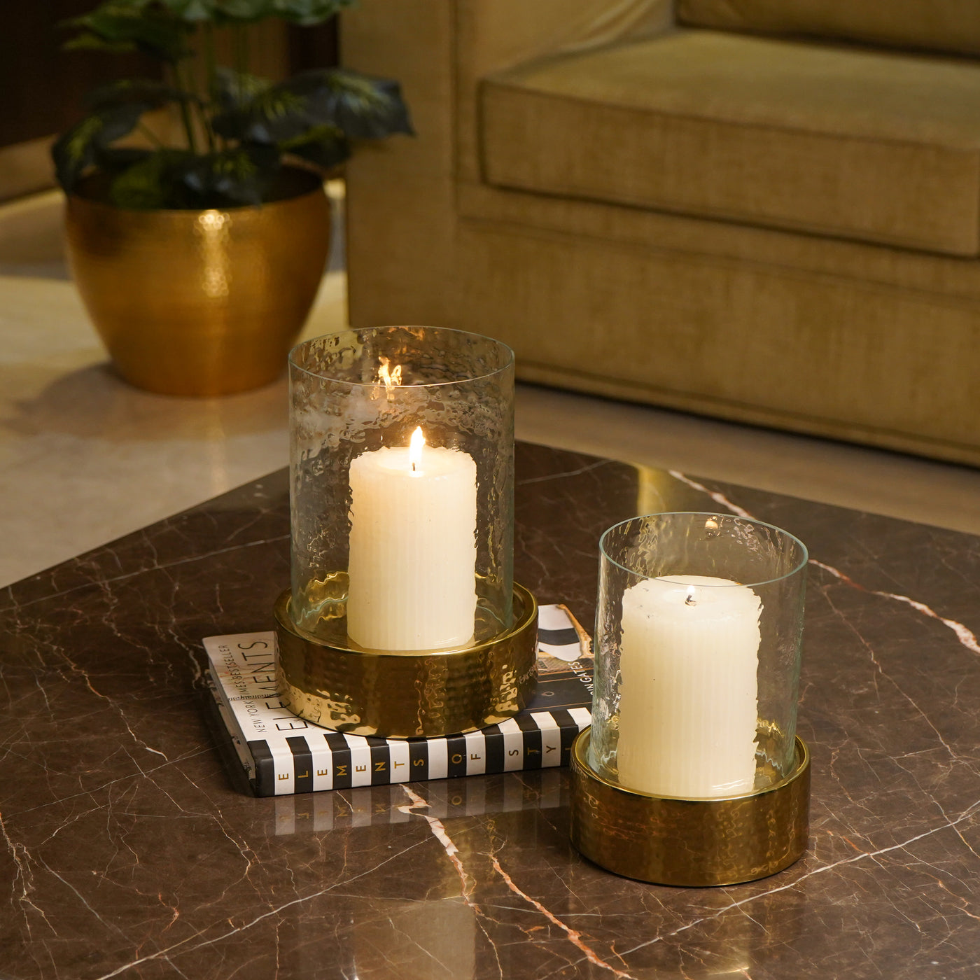 Textures Round Base Gold Candle Holder, Large