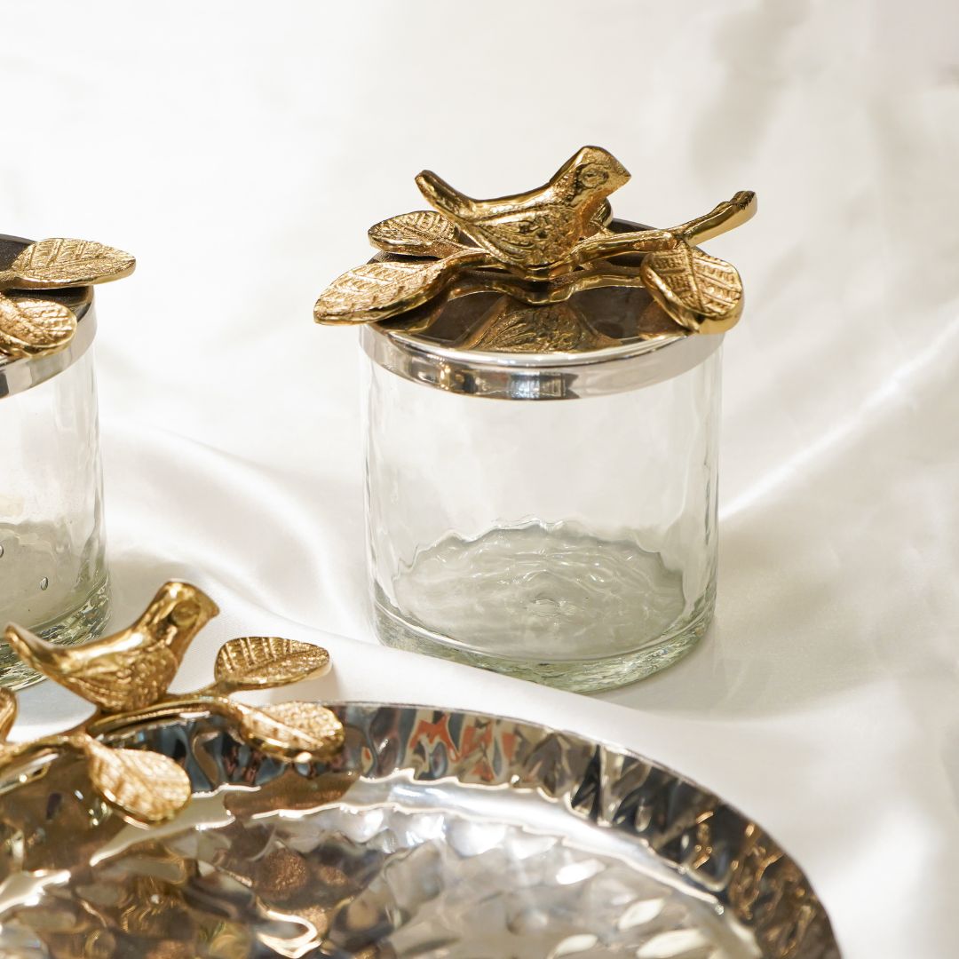 Glass Jar with Gold Bird Accent