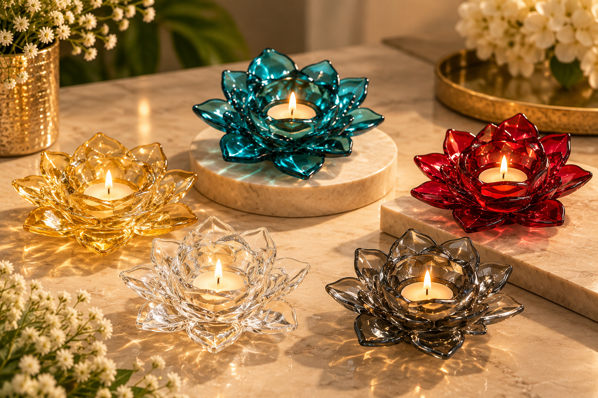 Gold Lotus Glass Tealight Candle Holder