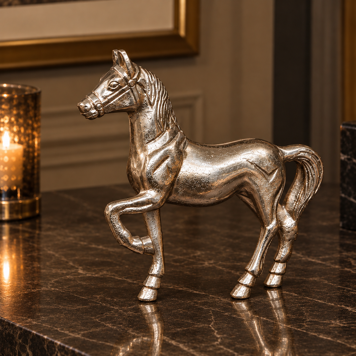 Trotting Horse Sculpture, Silver