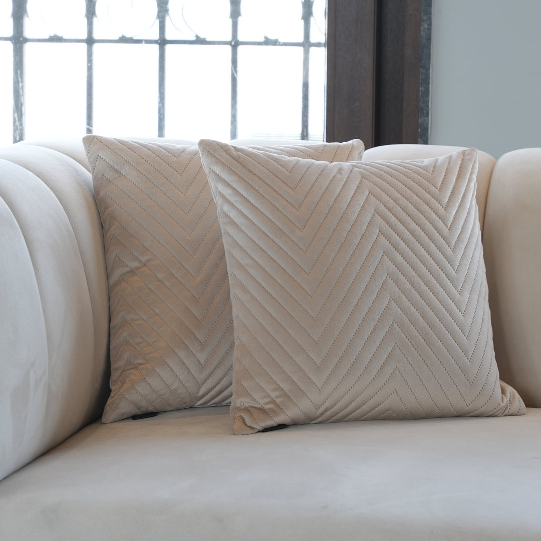 Quilted Cushion Cover In Beige, Set Of 2 16x16 inch