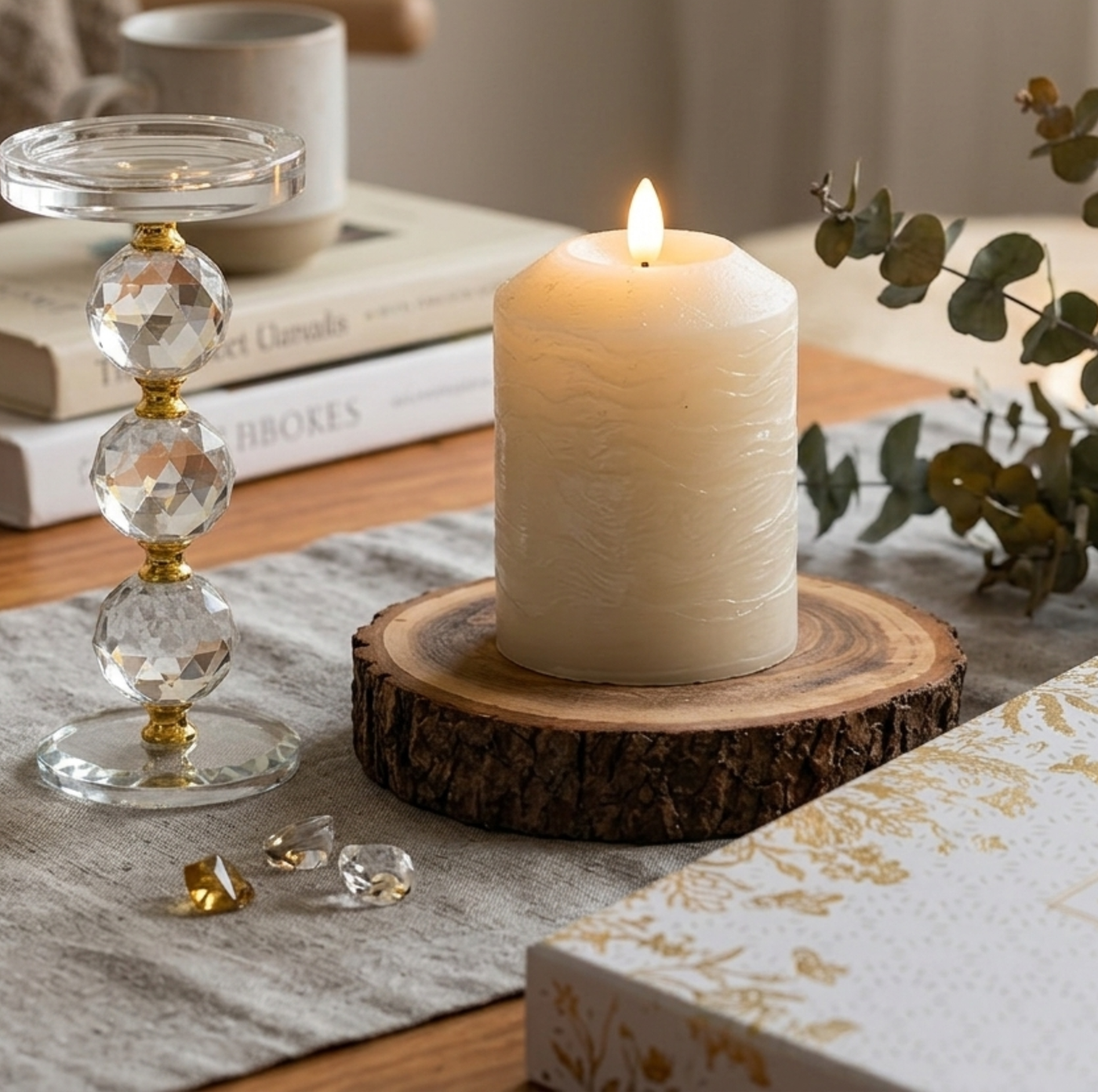 Real Wax Marble Grey LED Candle, small