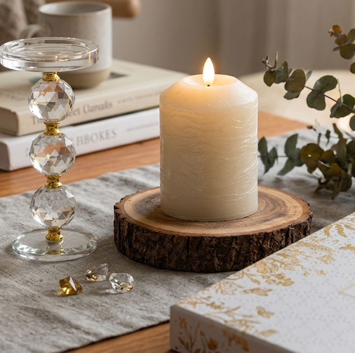 Real Wax Marble Grey LED Candle, small