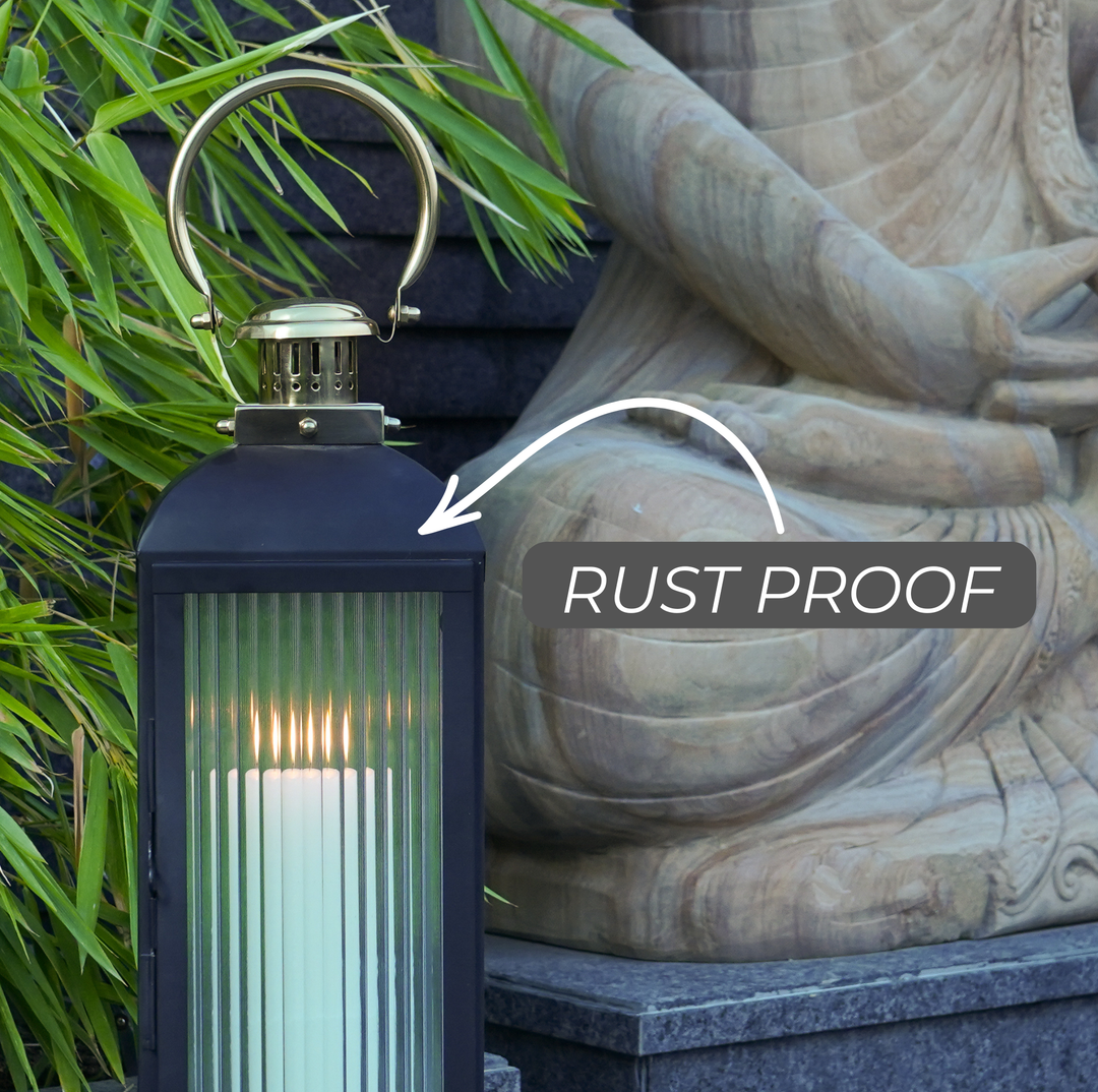 Small Stainless Steel Lantern, Black and Gold