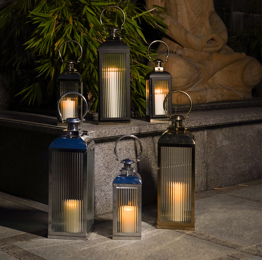 Small Stainless Steel Lantern, Black and Gold