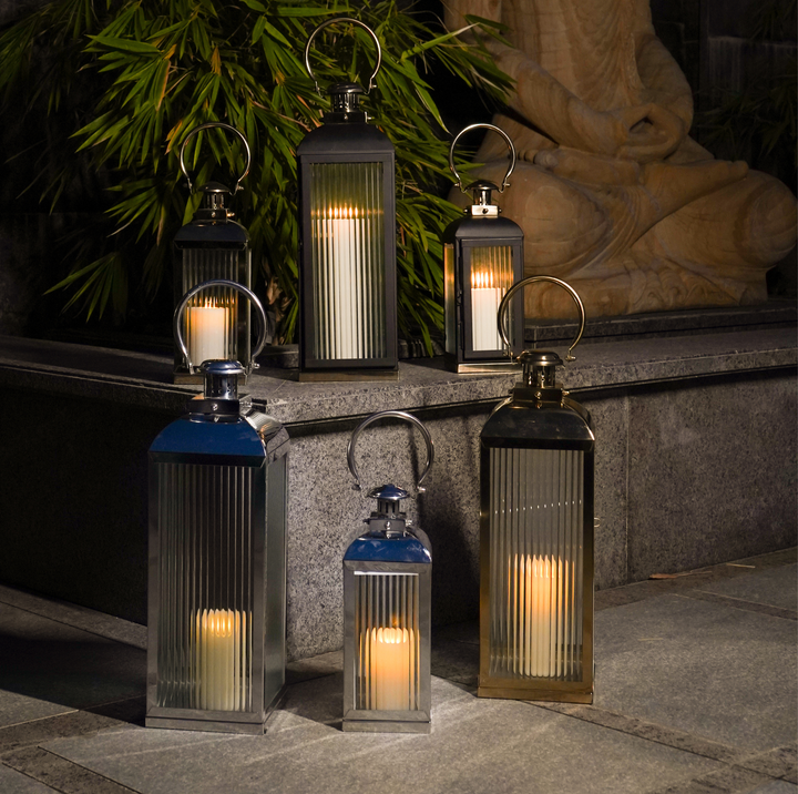 Small Stainless Steel Lantern, Black and Gold