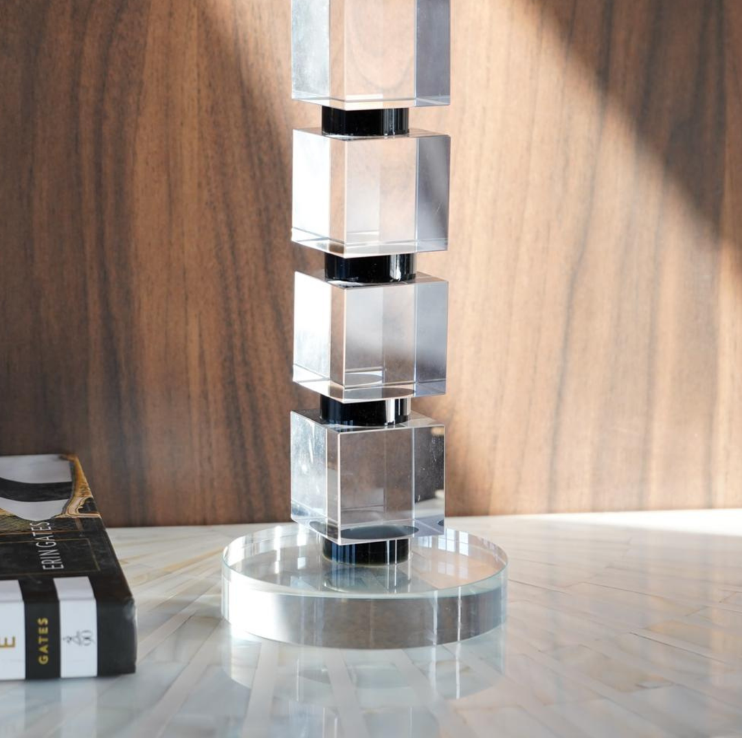 Crystal Stacked Cubes Candle Holder, Black & Clear