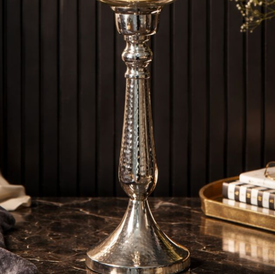 Silver Hammered Vintage Candle Holder, Large