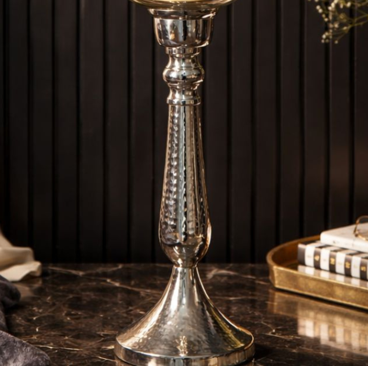 Silver Hammered Vintage Candle Holder, Large