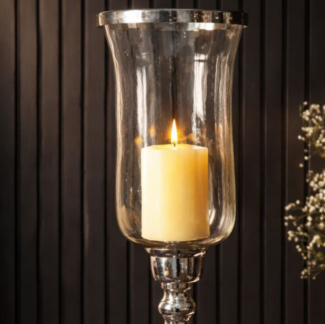 Silver Hammered Vintage Candle Holder, Large
