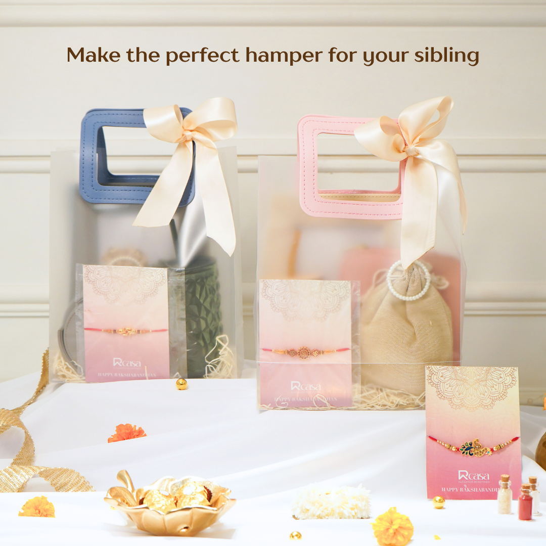 Rakhi Hamper Bag with Leather Strap, Pink / Blue