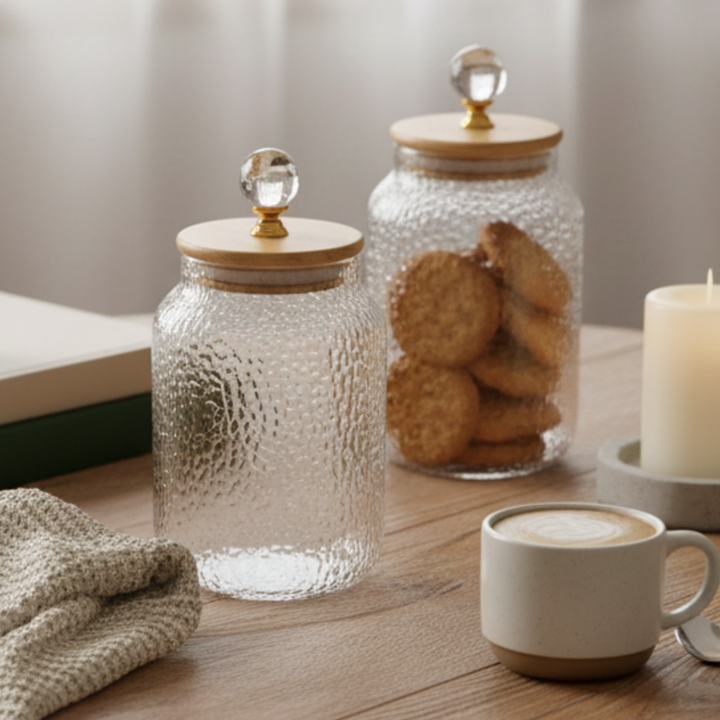 Hammered 750ml Glass Jar with Crystal Airtight Lid, Clear