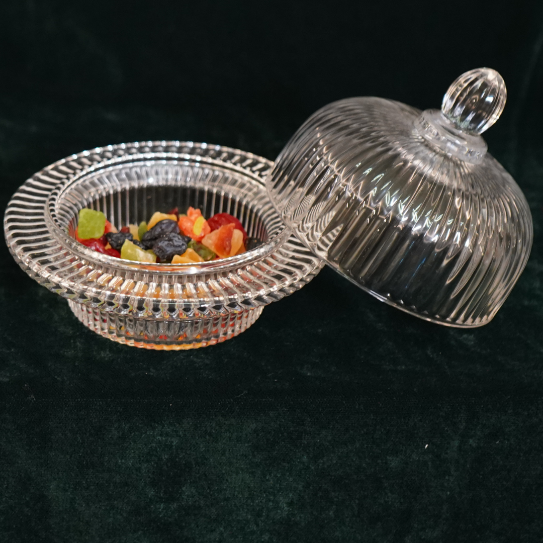 Textured Glass Covered Candy Bowl