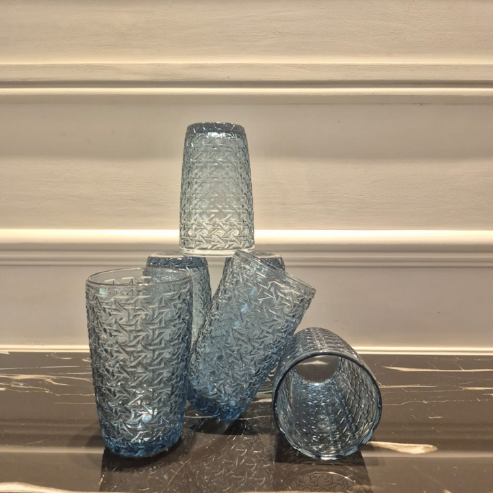 Transparent Blue Tumbler Glasses, Set of 6