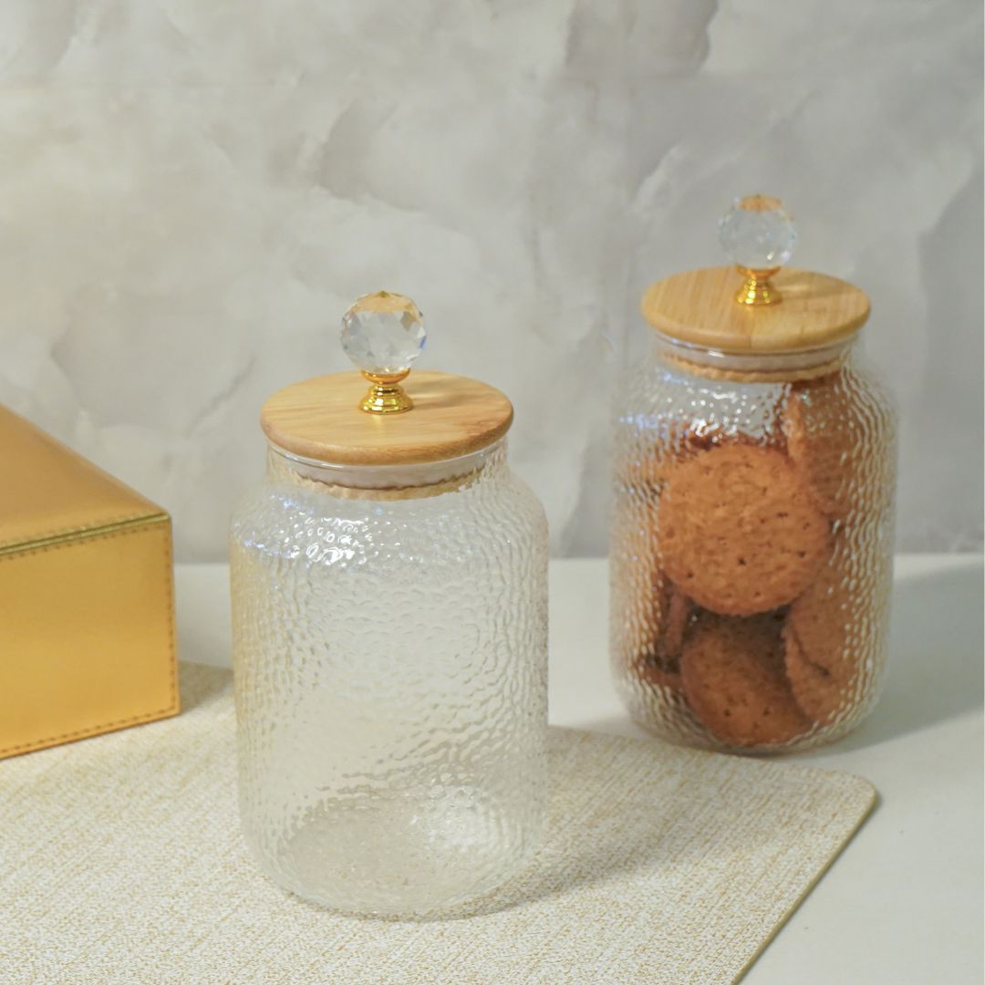 Hammered 750ml Glass Jar with Crystal Airtight Lid, Clear