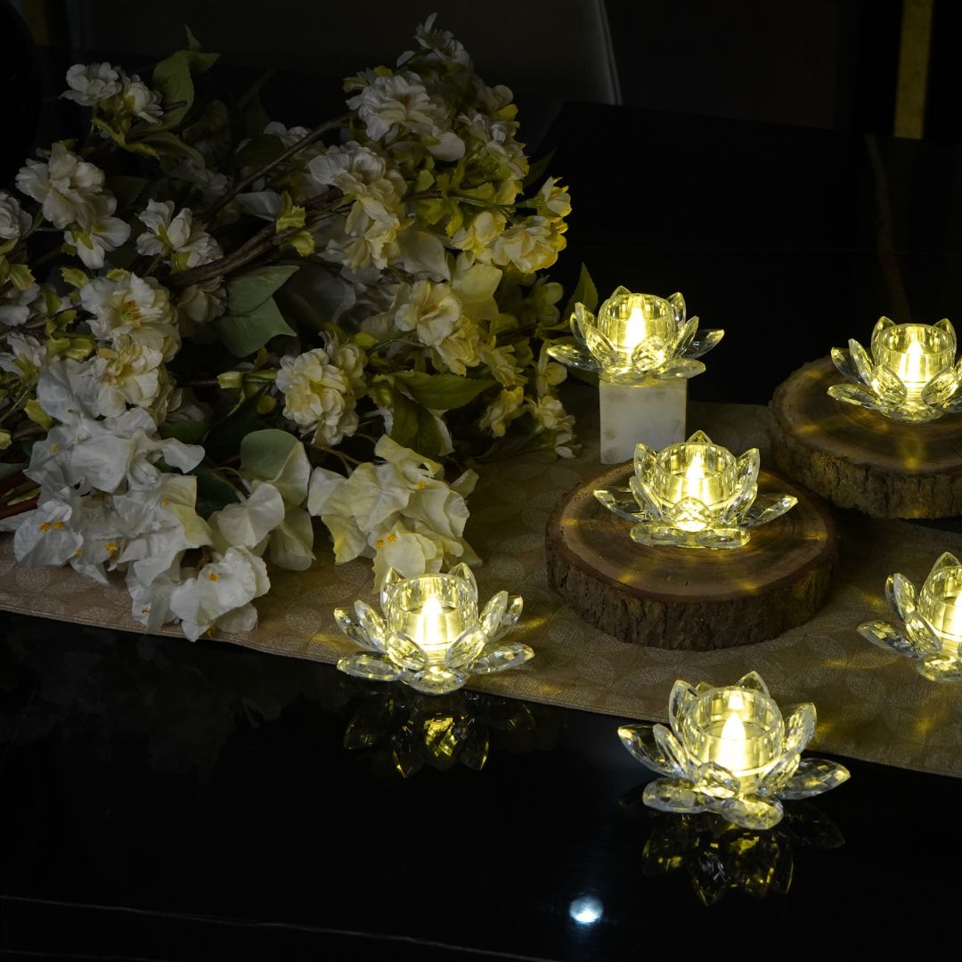 Led Lotus Tealights set of 6, Silver