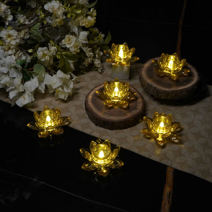 Led Lotus Tealights set of 6, Gold