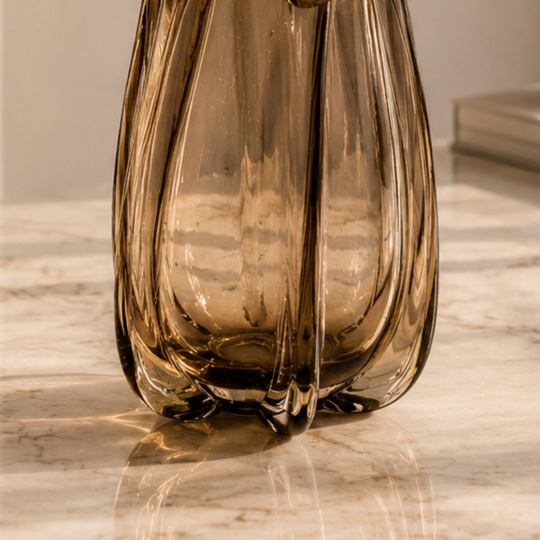 Twisted Rim Glass Vase, Amber Smoke, Large