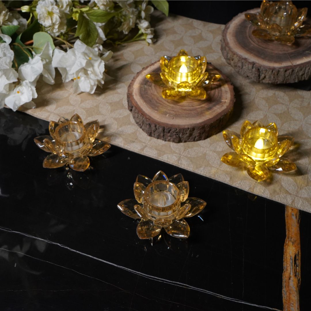 Led Lotus Tealights set of 6, Gold