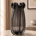 Sculpted Wave Glass Vase, Smoky Grey, Large