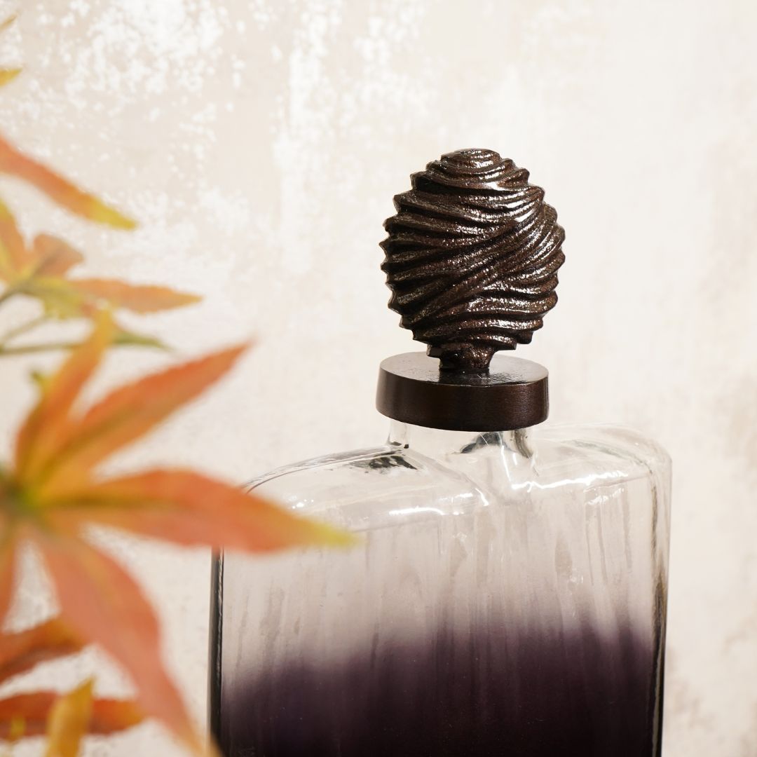 Grey & Black Textured Glass Décor Piece with Ornamental Lid, set of 2