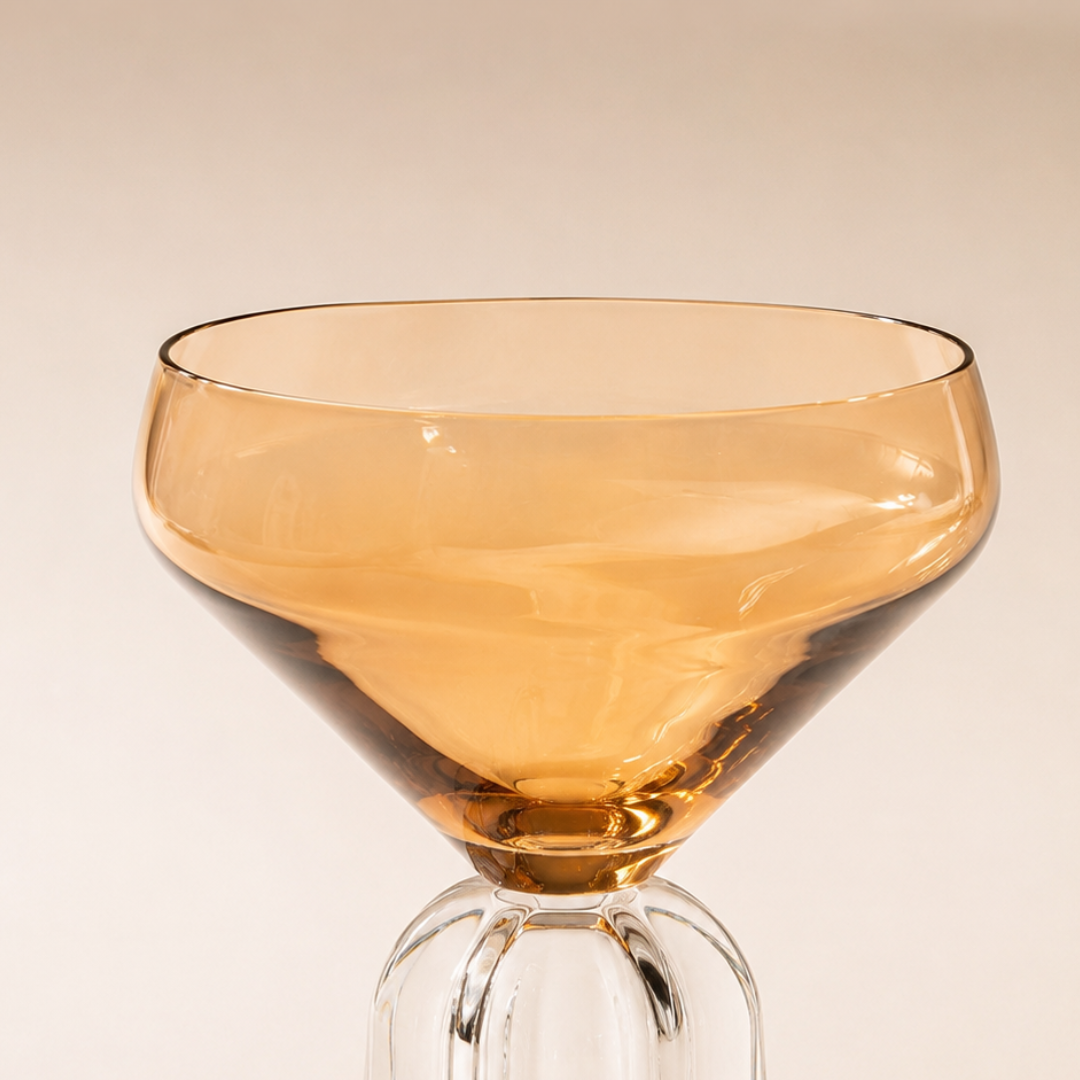 Fluted Petal Goblet Glass, Amber, set of 6