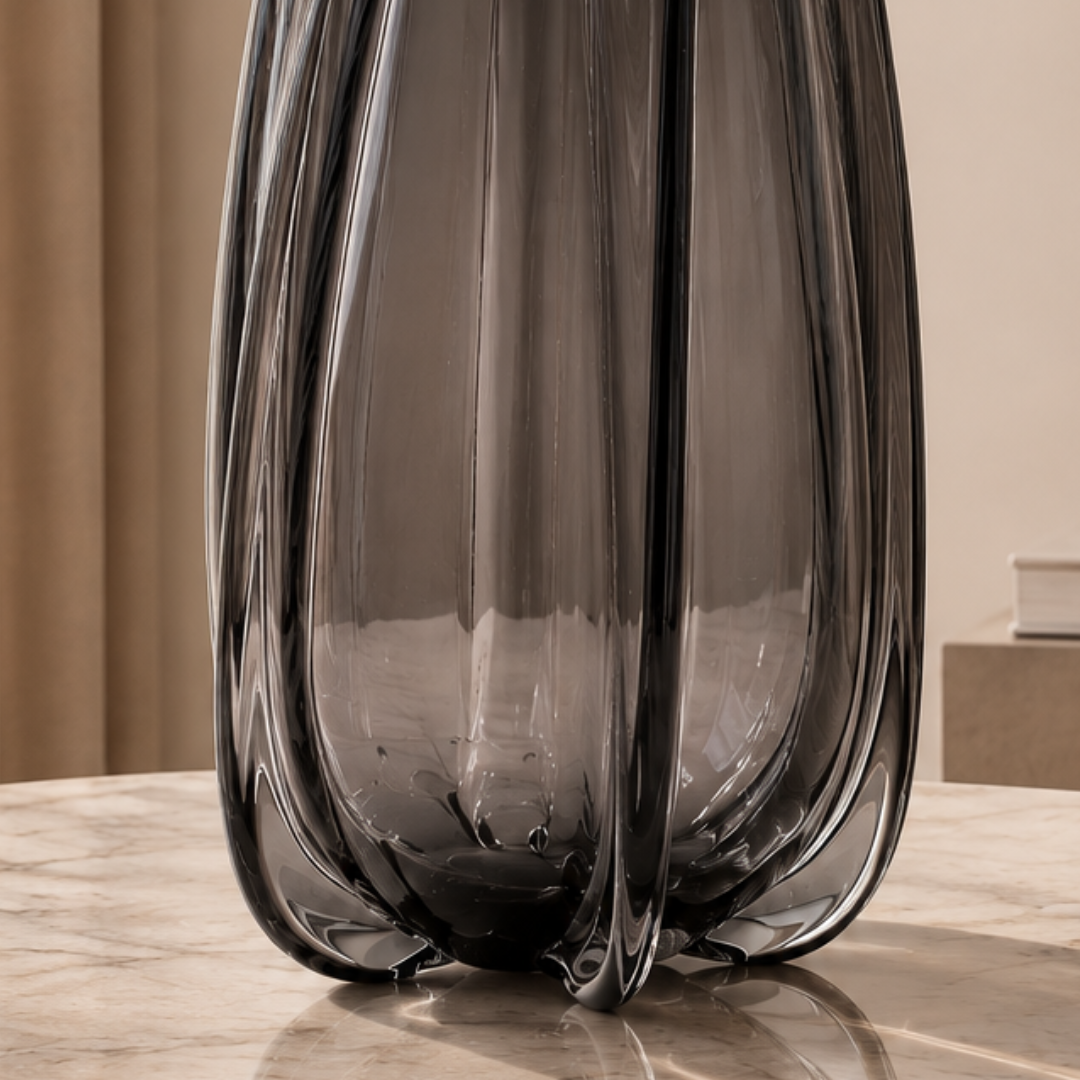 Sculpted Wave Glass Vase, Smoky Grey, Small