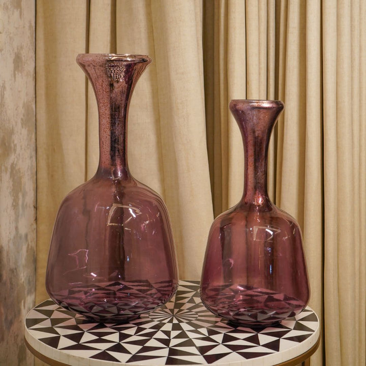 Purple Glass Surahi Decorative Vase, set of 2