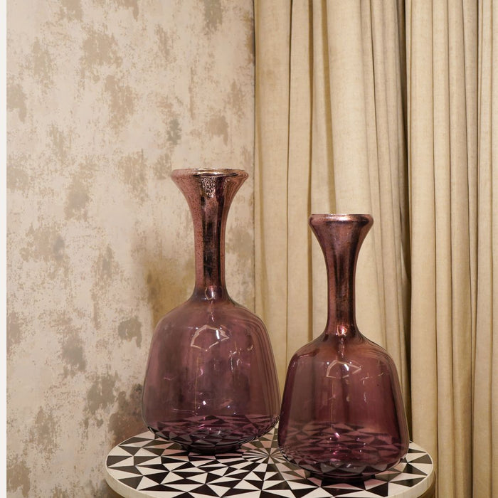 Purple Glass Surahi Decorative Vase, set of 2