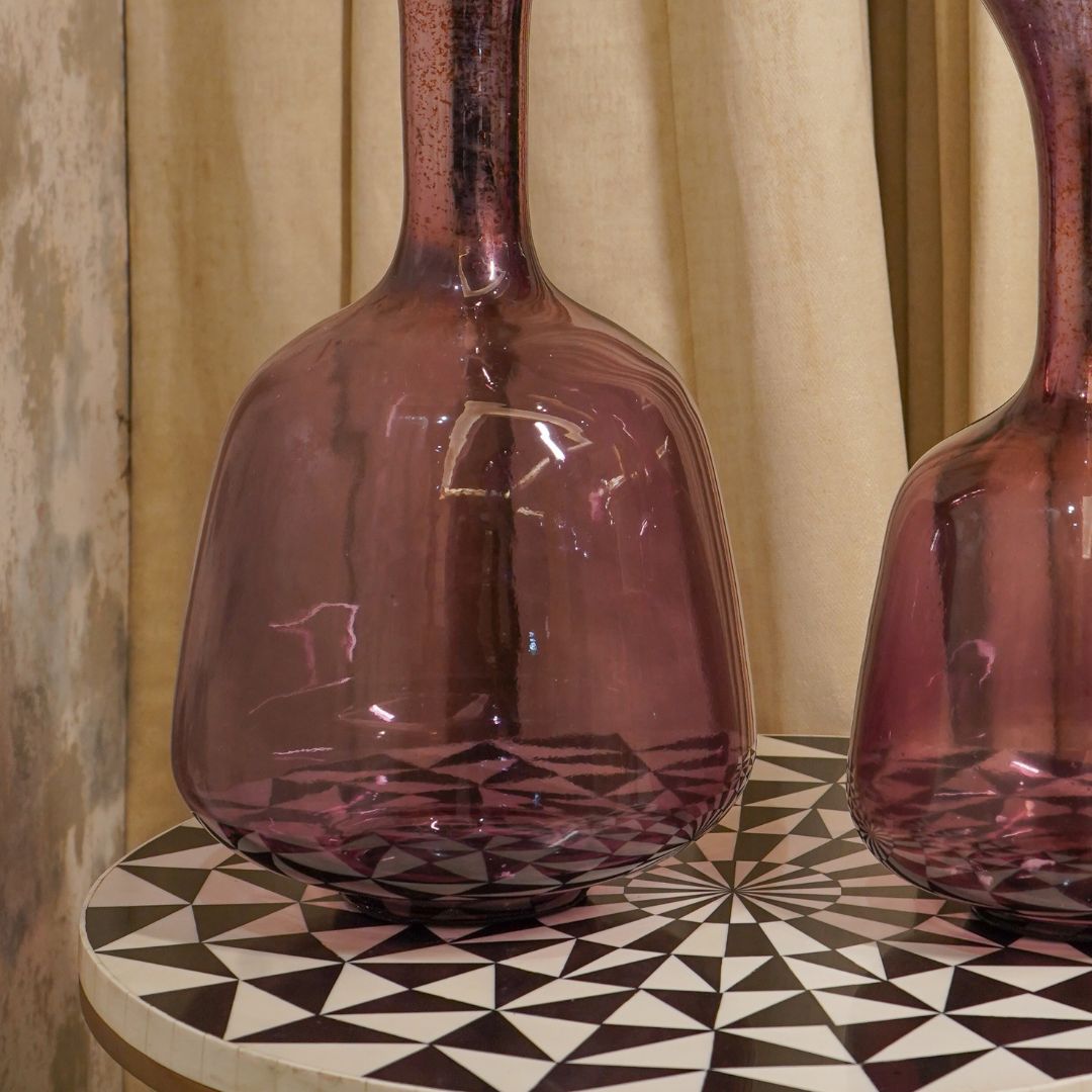 Purple Glass Surahi Decorative Vase, set of 2