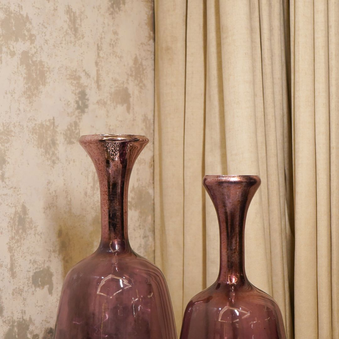 Purple Glass Surahi Decorative Vase, set of 2