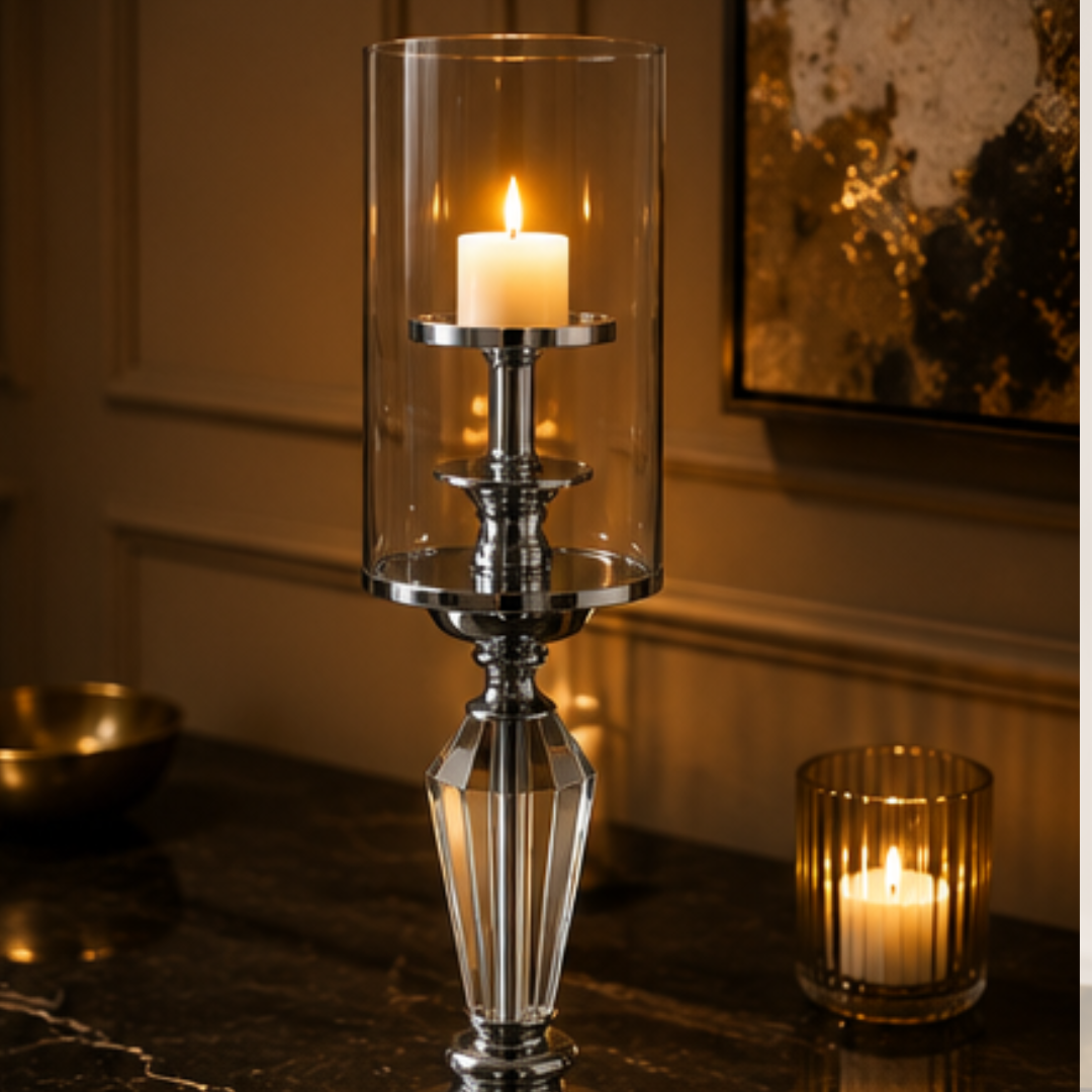 Crystal Pillar Hurricane Candle Holder, Large