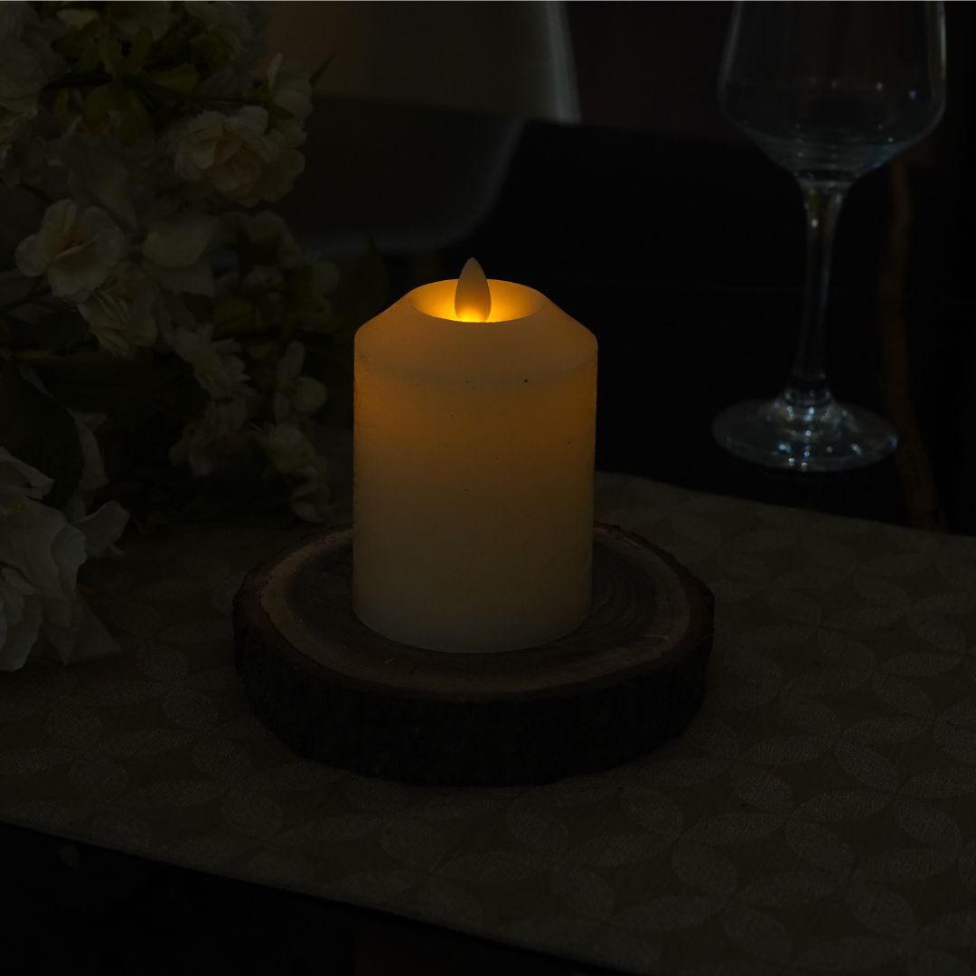 Marble Texture White Real Wax LED Candle – Small