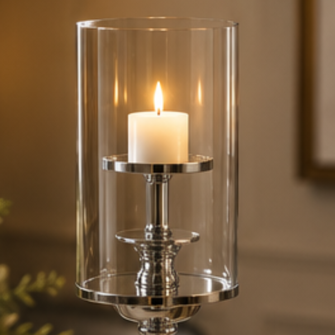 Crystal Pillar Hurricane Candle Holder, Large