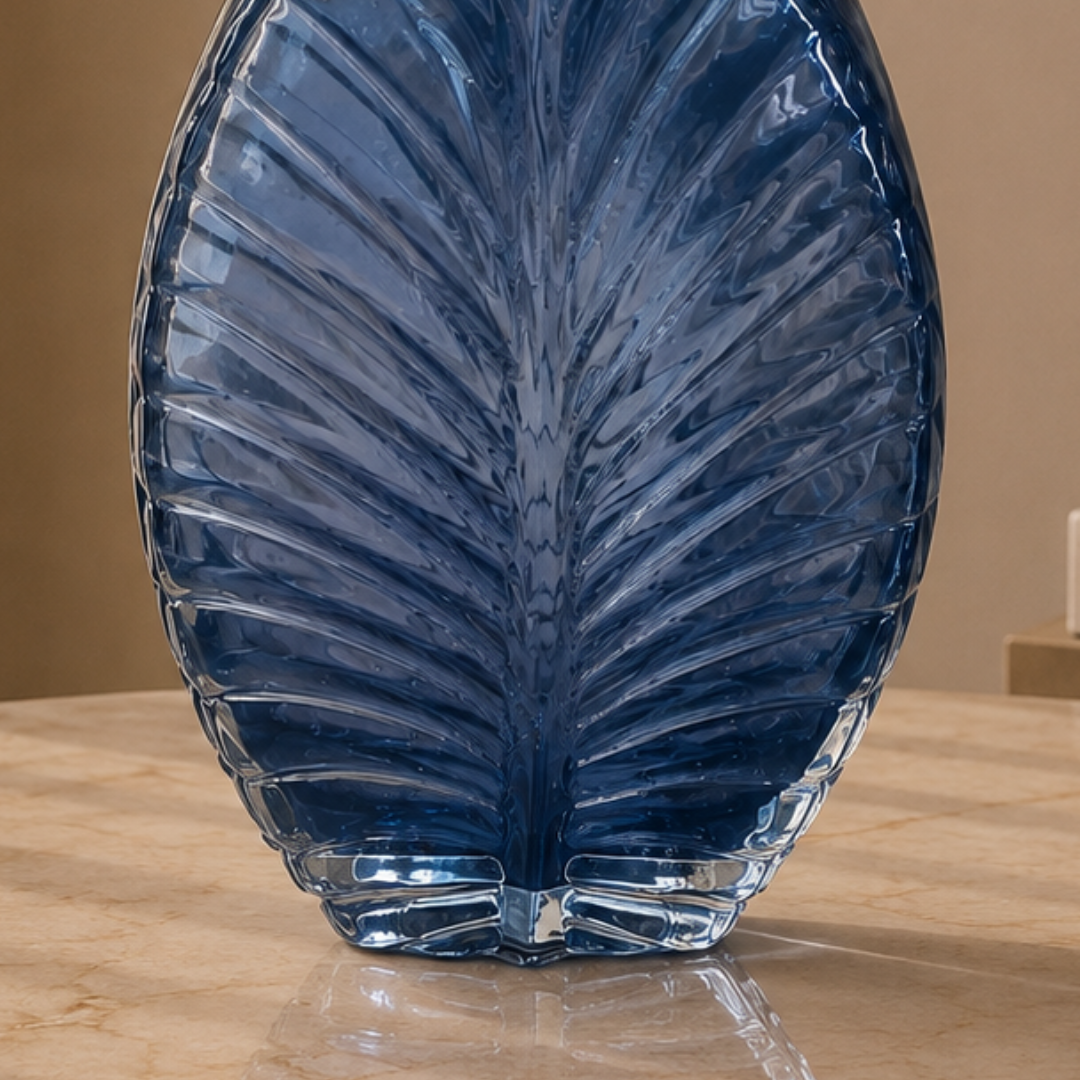 Sculpted Leaf Glass Vase, Midnight Blue, Large