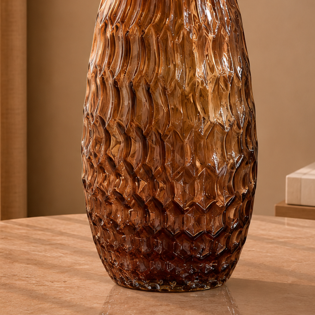 Textured Glass Vase, Amber Glow, Large