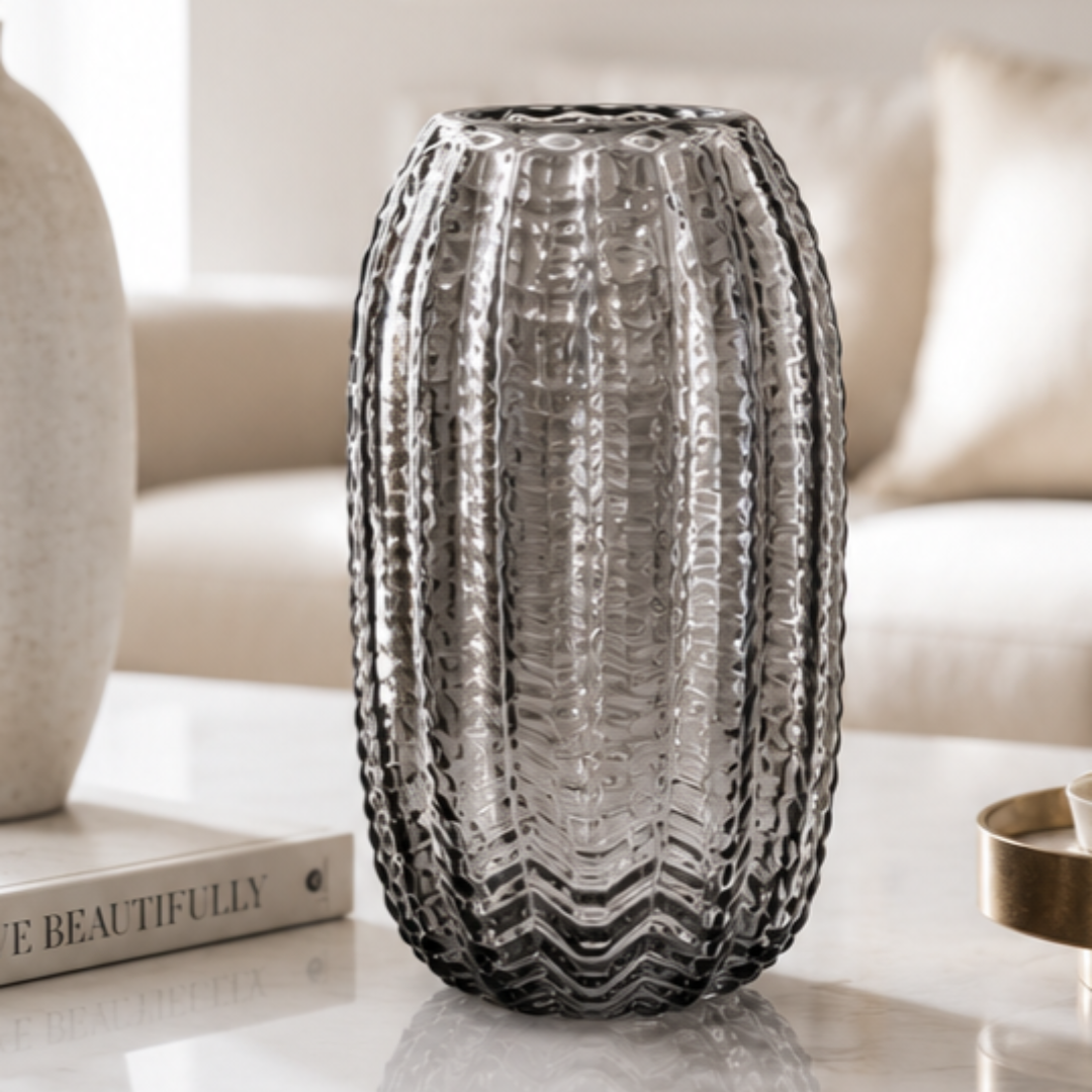 Textured Glass Vase, Grey