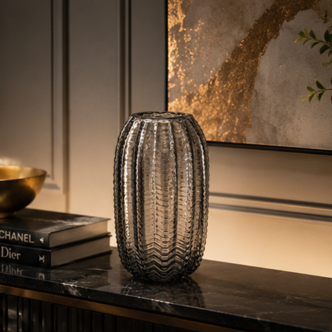 Textured Glass Vase, Grey