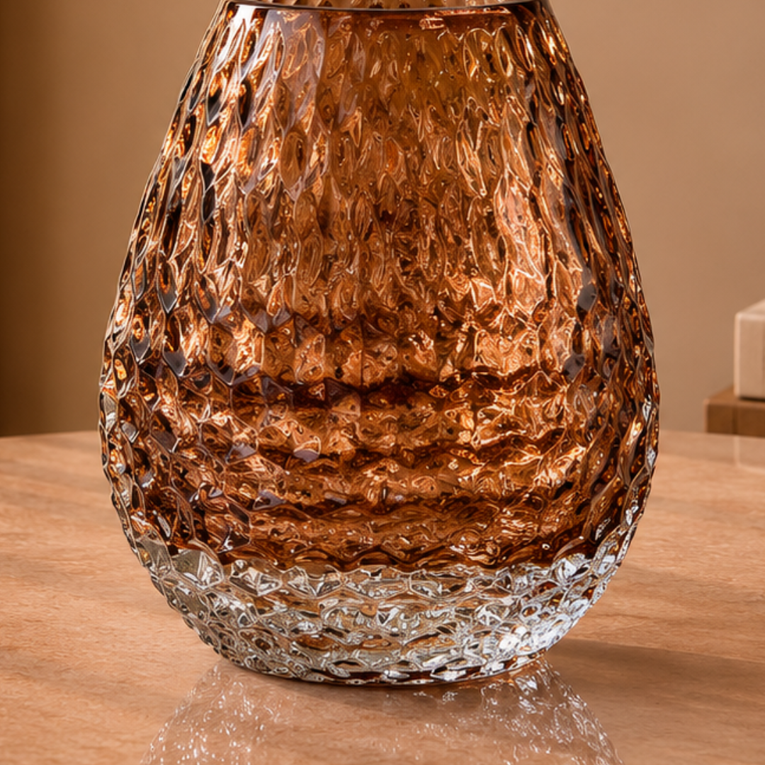 Textured Glass Vase, Amber Glow, Small