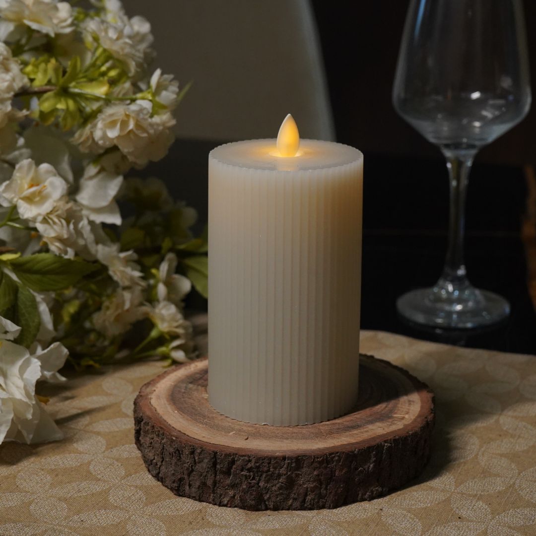 Fluted Grey LED Candle – Large