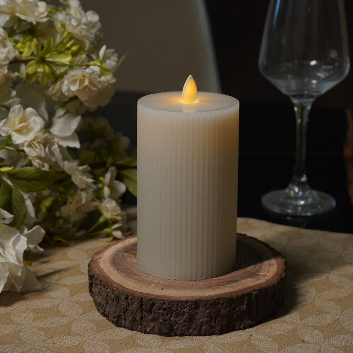 Fluted Grey LED Candle – Large