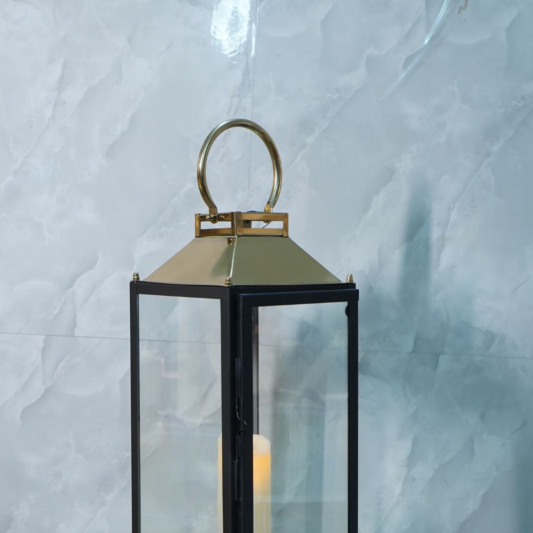 Lantern Stainless Steel & GLass Black & Gold