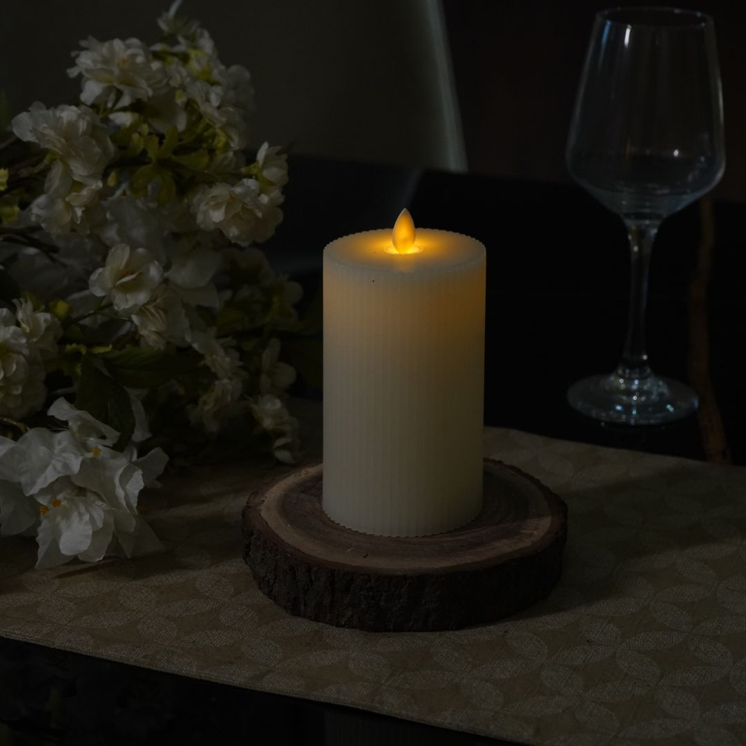 Fluted Grey LED Candle – Large