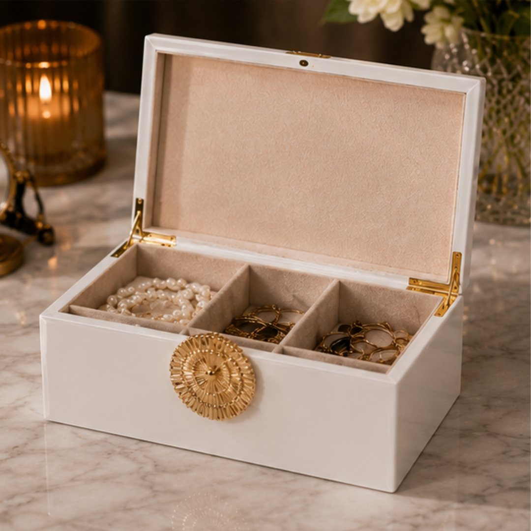 Small Glass Jewellery & Multipurpose Organiser, Cream