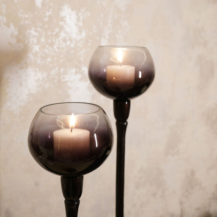 Grey & Black Ombre Tall Metal Glass Candle Holders, set of 2