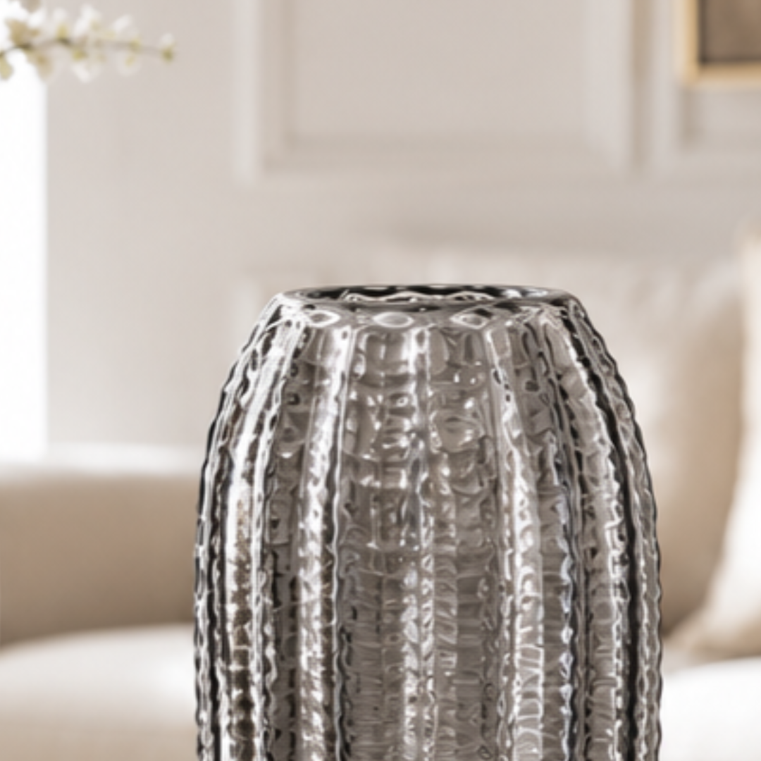 Textured Glass Vase, Grey