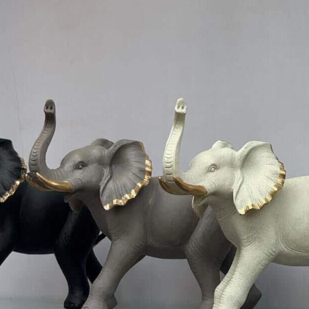 Elephant Figurine with Gold Accents, Grey