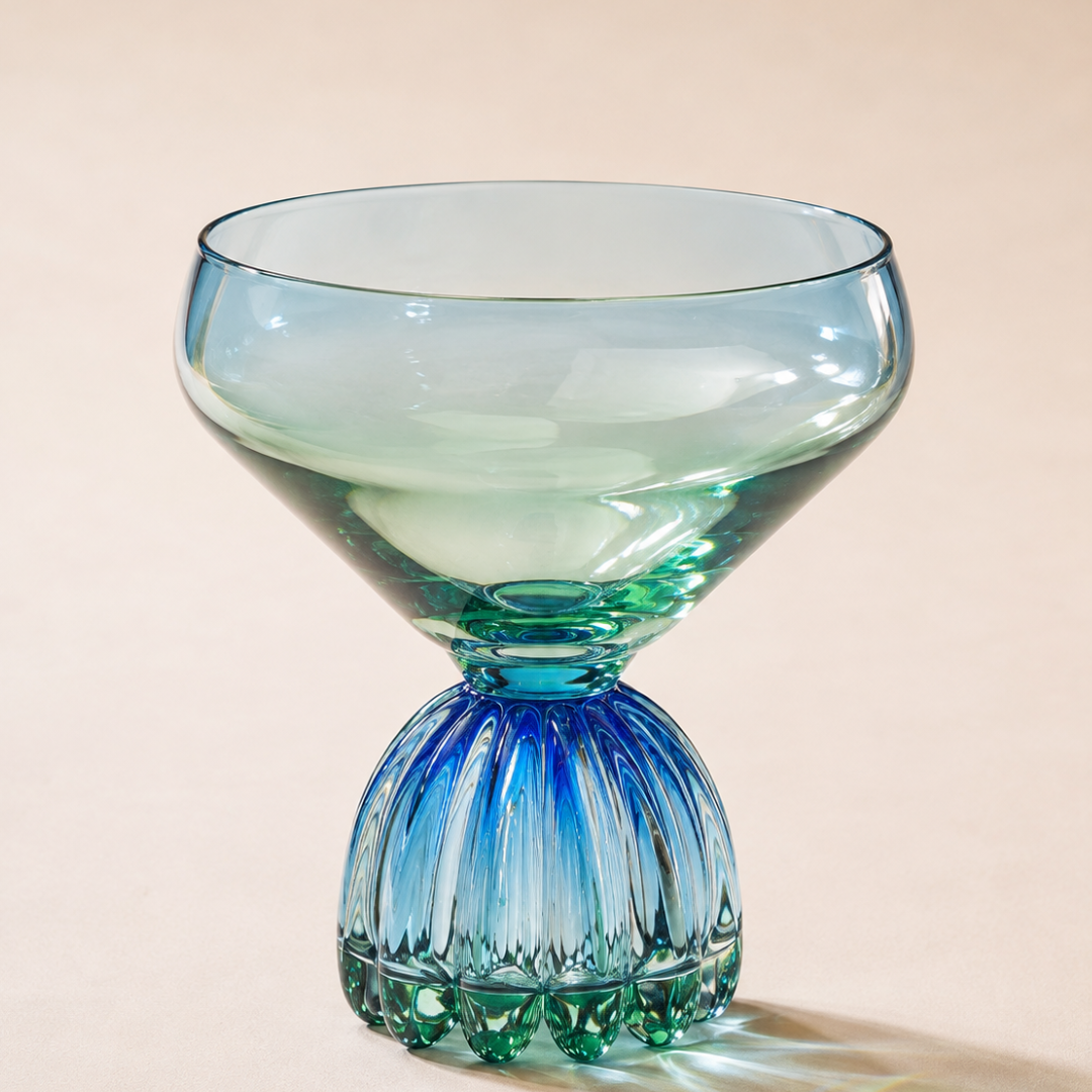 Fluted Petal Goblet Glass, Aqua, set of 6